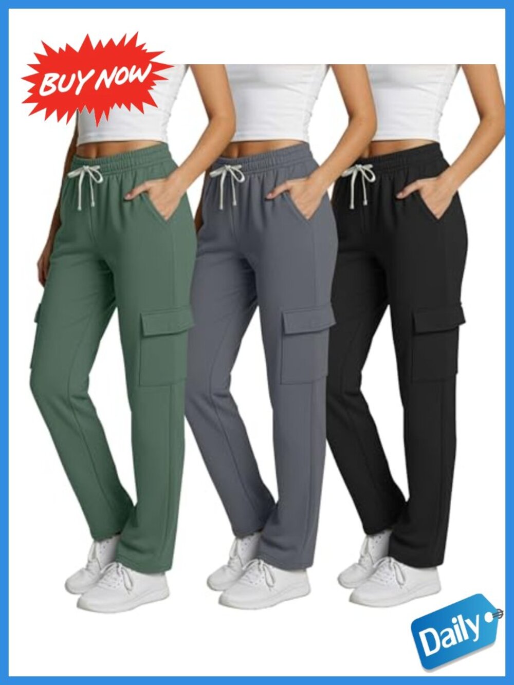 Women's Fleece Cargo Sweatpants Open Bottom Lounge Athletic Pants with Pockets